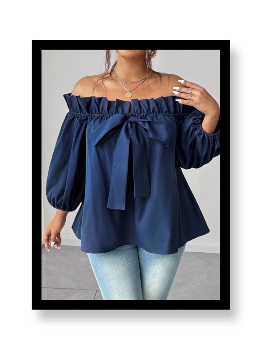 🆕 Women’s Plus Size Off-Shoulder Ruffle Bow Blouse